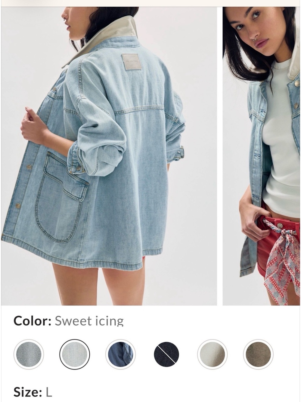 We The Free Light Blue Denim Jacket with Tan Collar
